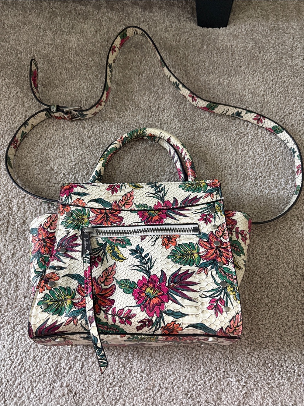 Sam Edelman Floral Embossed White Faux Leather Satchel - Designer Style